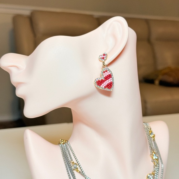 Zara Jewelry - Red Beaded Heart Drop Earrings - Women Jewelry